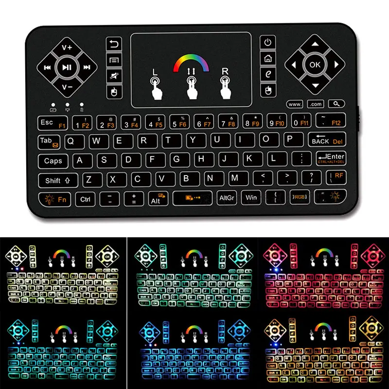 

2.4GHz Mini Wireless Keyboard Mouse With Touchpad Colorful Backlit for TV Box HTPC PC Raspberry Pi JLRL88