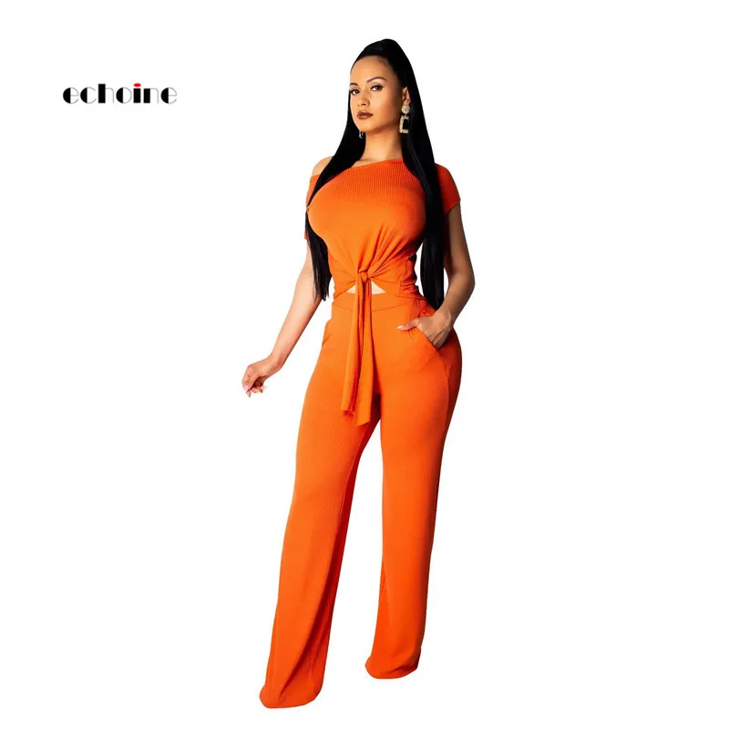 Echoine Women Fashion Two Piece Set Knitted Ribbed Sexy Oblique Collar Sash Lace Up Crop Tops Long Wide Legs Pants Elastic Suits
Echoine Women Fashion Two Piece Set Knitted Ribbed Sexy Oblique Collar Sash Lace Up Crop Tops Long Wide Legs Pants Elastic Suits