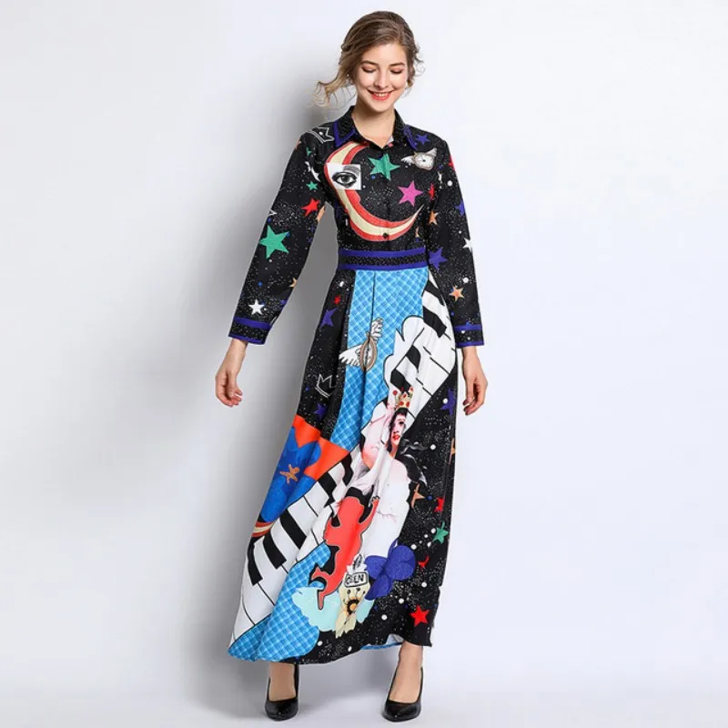 2019 New Arrival Runway high quality Women's Turn Down Collar Dresses Angel Pattern Moon Star Printed Maxi Long Dress Vestidos
2019 New Arrival Runway high quality Women's Turn Down Collar Dresses Angel Pattern Moon Star Printed Maxi Long Dress Vestidos