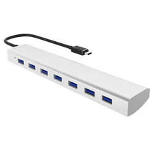Wavlink USB 3.1 Type-C to 7 Ports USB 3.0 Hub, Aluminum Alloy Built-in USB-C / Type C Cable with with 5V 4A US Adapter – Gray