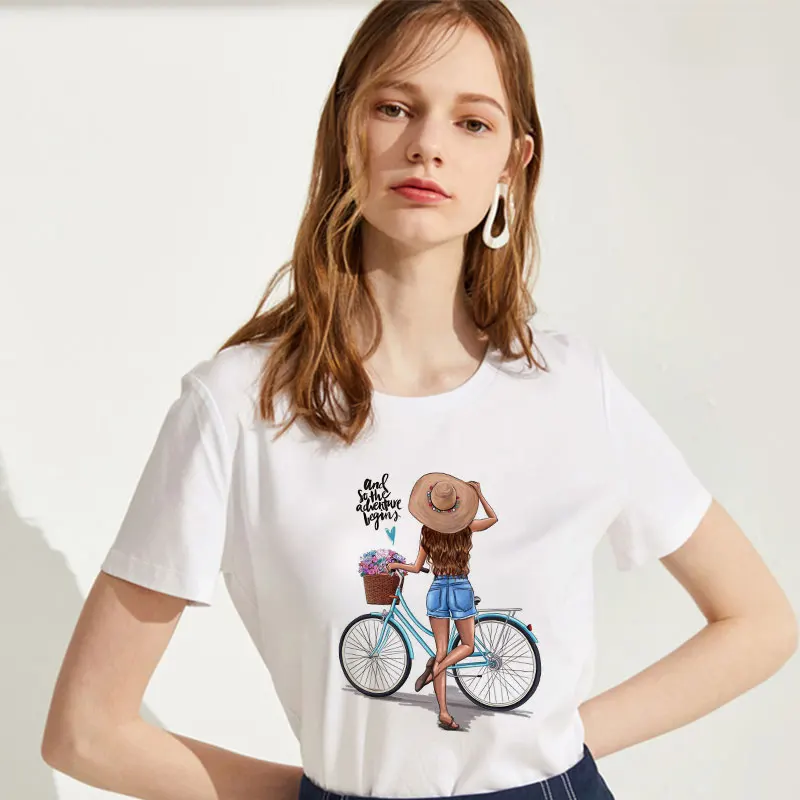 Cycling Girl Holiday Travel T shirt Women Summer 2019 Fashion Casual Short Sleeve Tops Tshirts Harajuku White T-Shirt Tumblr
Cycling Girl Holiday Travel T shirt Women Summer 2019 Fashion Casual Short Sleeve Tops Tshirts Harajuku White T-Shirt Tumblr