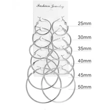 6 paar/satz Rhodium/Gold/Rose Steampunk Gold 25mm 30mm 35mm 40mm 45mm 50mm Großen Kreis Hoop Ohrringe Für Frauen Schmuck(China)