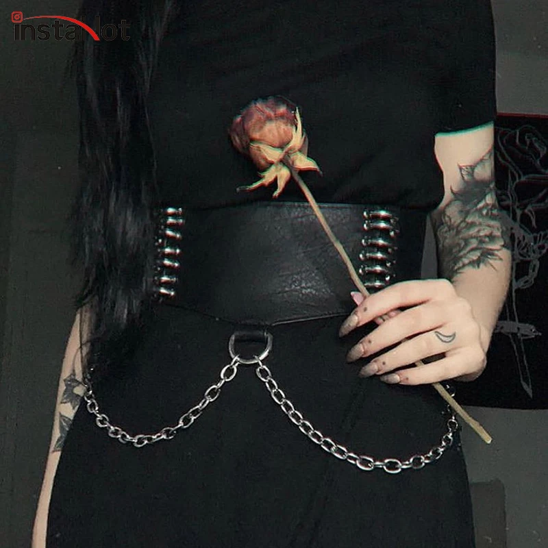 InstaHot Black PU Chain Ring Belt Women Accessories Gothic Sexy Girdle Clubwear High Street Slim Faux Leather Fashion Jewlry
InstaHot Black PU Chain Ring Belt Women Accessories Gothic Sexy Girdle Clubwear High Street Slim Faux Leather Fashion Jewlry