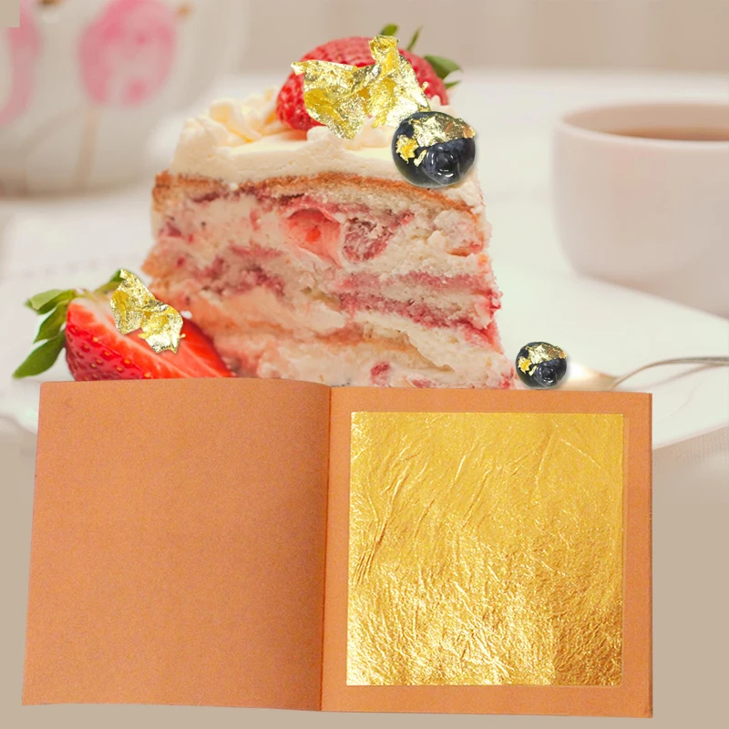 

10pcs 8x8cm 24K genuine edible gold leaf sheets one booklet, food grade suits cake, ice-cream chocolate, sushi and drinks