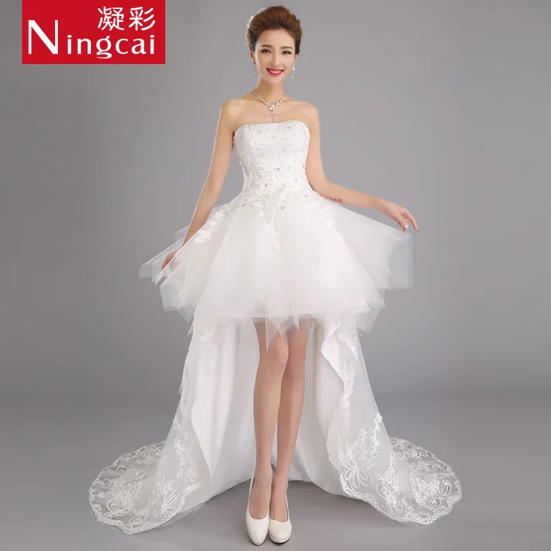 High Low Ruffle Skirt Wedding Dress Front Short Long Back Ruched Organza Bridal Gowns vestito da sposa
High Low Ruffle Skirt Wedding Dress Front Short Long Back Ruched Organza Bridal Gowns vestito da sposa