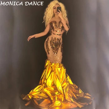 Women Sexy Net Yarn Gold Dress Sparkling Paillettes Crystals Nightclub Party Stage Wear Show Bling Costumes for Dancer Singer
Women Sexy Net Yarn Gold Dress Sparkling Paillettes Crystals Nightclub Party Stage Wear Show Bling Costumes for Dancer Singer