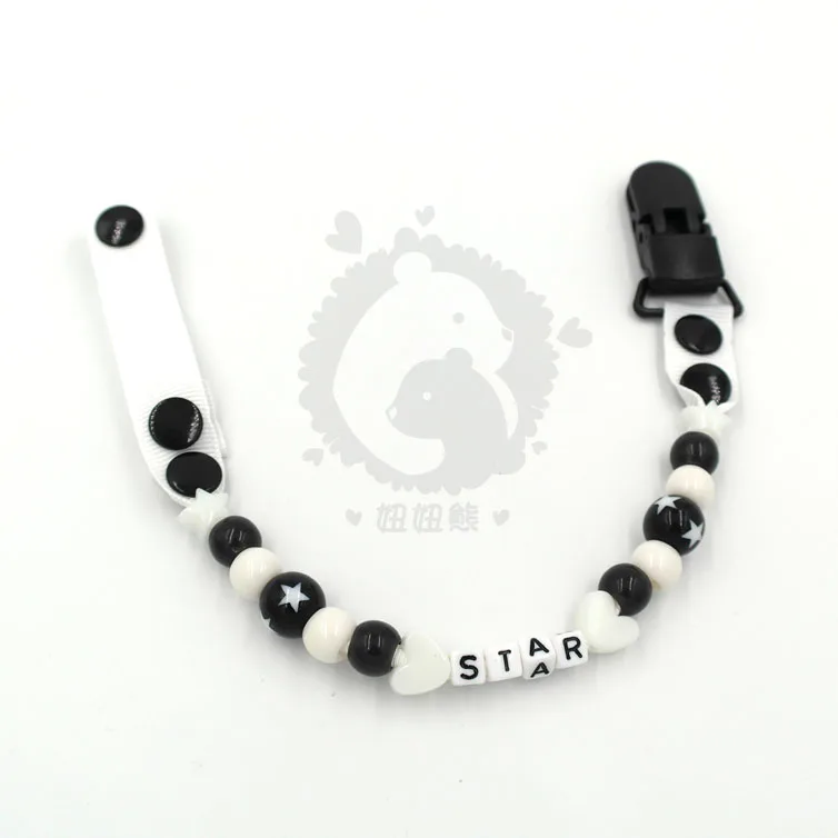 DIY baby name cool beaded pacifier clip dummy holder soother chain safe and tight buckle lock black and white series
DIY baby name cool beaded pacifier clip dummy holder soother chain safe and tight buckle lock black and white series
