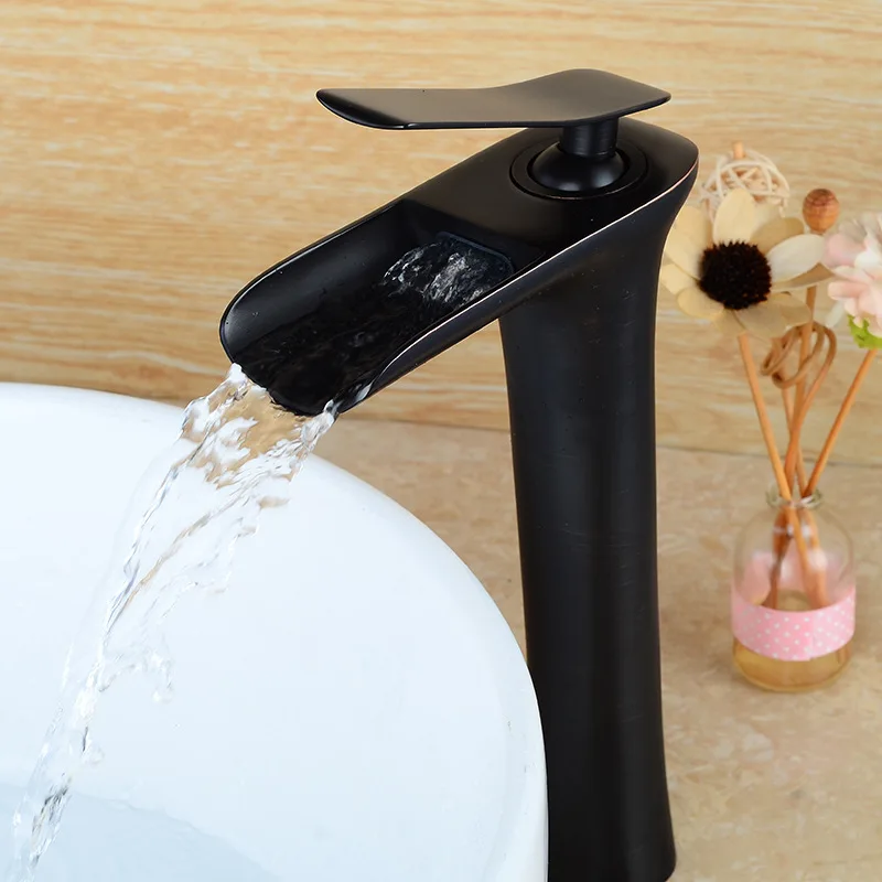Bathroom basin faucet high sink mixer torneiras single handle bathroom faucet waterfall basin faucet black copper Hot and cold
Bathroom basin faucet high sink mixer torneiras single handle bathroom faucet waterfall basin faucet black copper Hot and cold