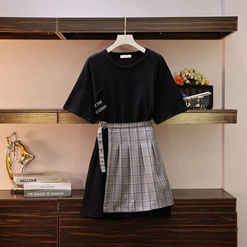 2019 Summer Fashion Women's O Neck Long T-shirt + Irregular Plaid Skirts Two Pieces Sets Girls Casual Suits A1400
2019 Summer Fashion Women's O Neck Long T-shirt + Irregular Plaid Skirts Two Pieces Sets Girls Casual Suits A1400
