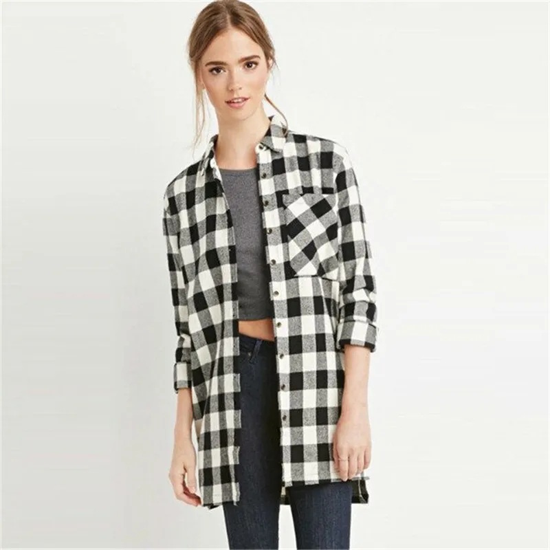 Womens Plaid Print Shirts Long Sleeve Turn Down Collar Female Fashion Clothing Long Style Shirts Dresses
Womens Plaid Print Shirts Long Sleeve Turn Down Collar Female Fashion Clothing Long Style Shirts Dresses