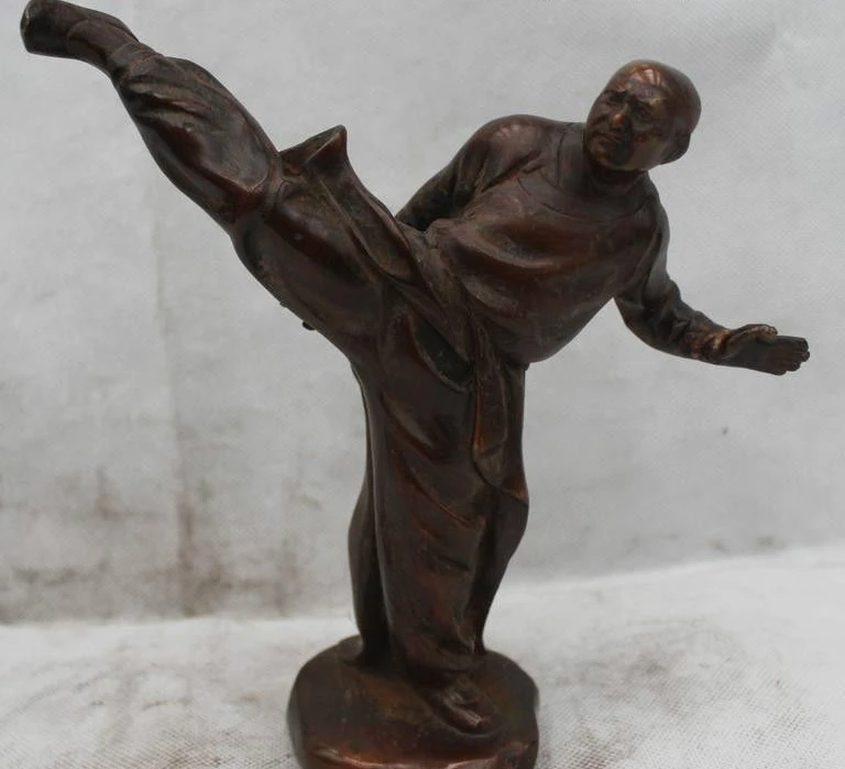 8"China Chinese Folk Bronze excellent Man exercise martial arts Statue