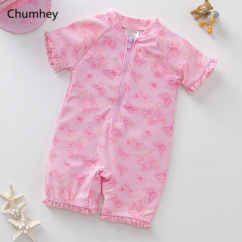 

Chumhey 4-6T Kids Swimwear UV 40+ Infant Girls Swimsuit Toddlers Kids Short Sleeves Swimming Suit Summer Surfing Beach wear