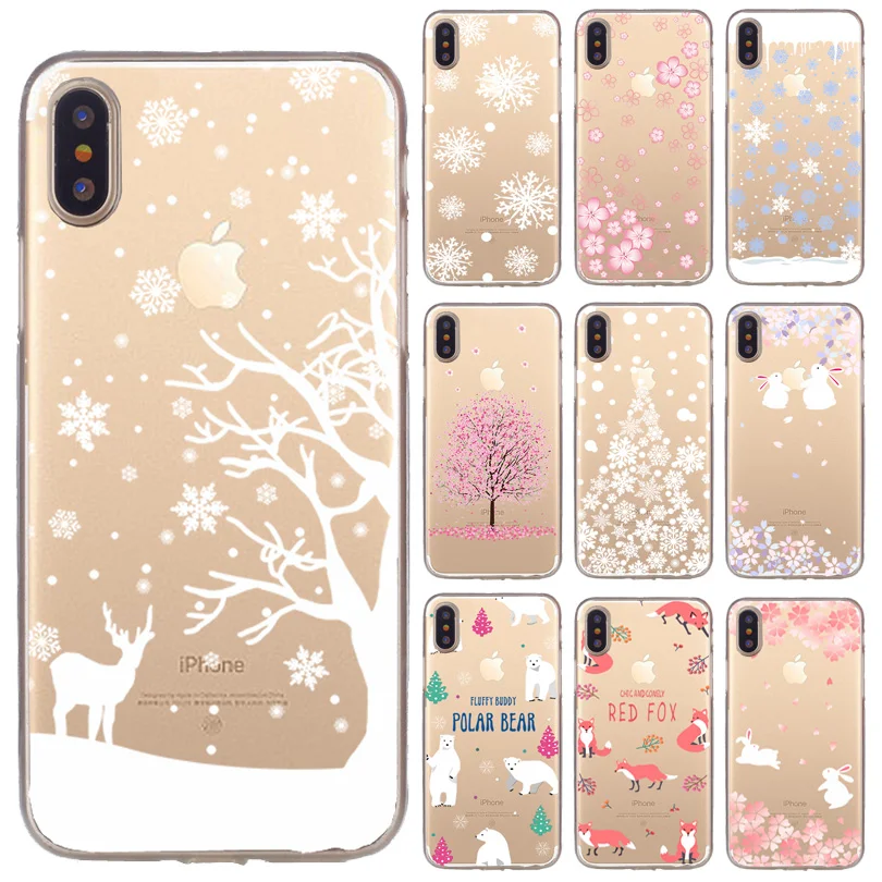 

Soft Silicon Cover Case For Apple iPhone X XS Max XR Cases i Phone 8 7 6S Plus 5S Shell Painted Christmas Tree Snowflake