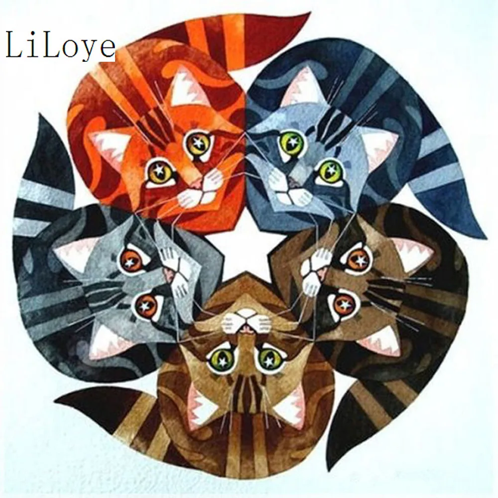 Алмазная мозаика LI LOYE с изображением пяти цветных кошек сделай сам вышивка
