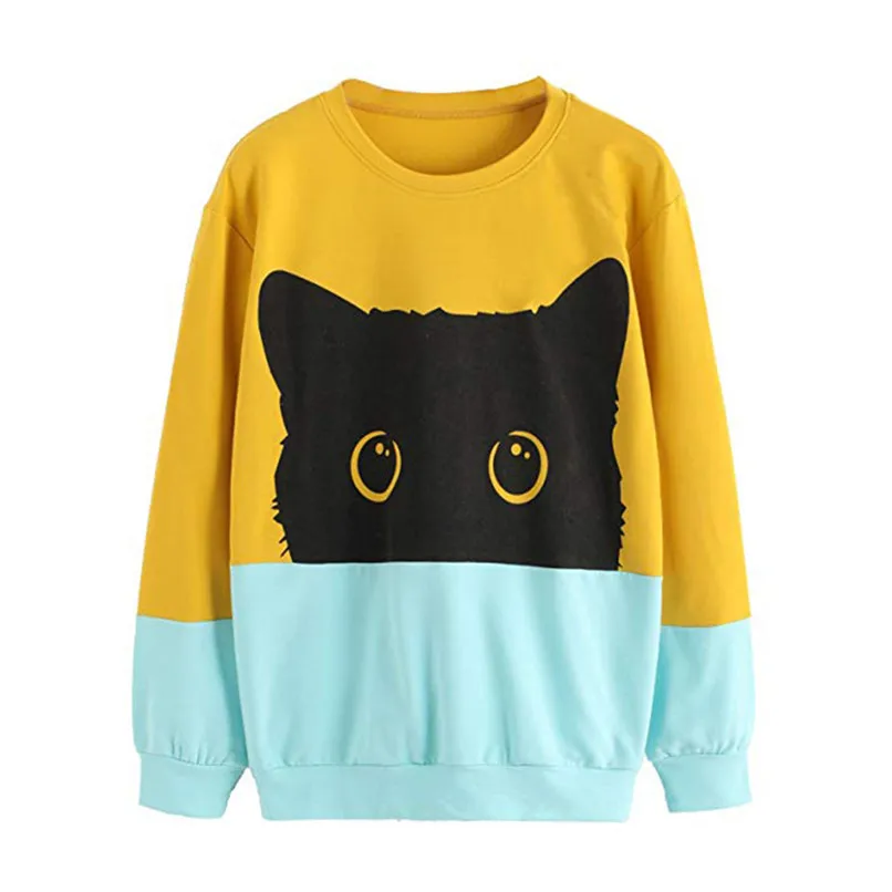 Autumn Casual Harajuku Kawaii Black Cat Sweatshirts Women Long Sleeve Tops Pullover Funny Cartoon Print Hoodies #F#40SP212