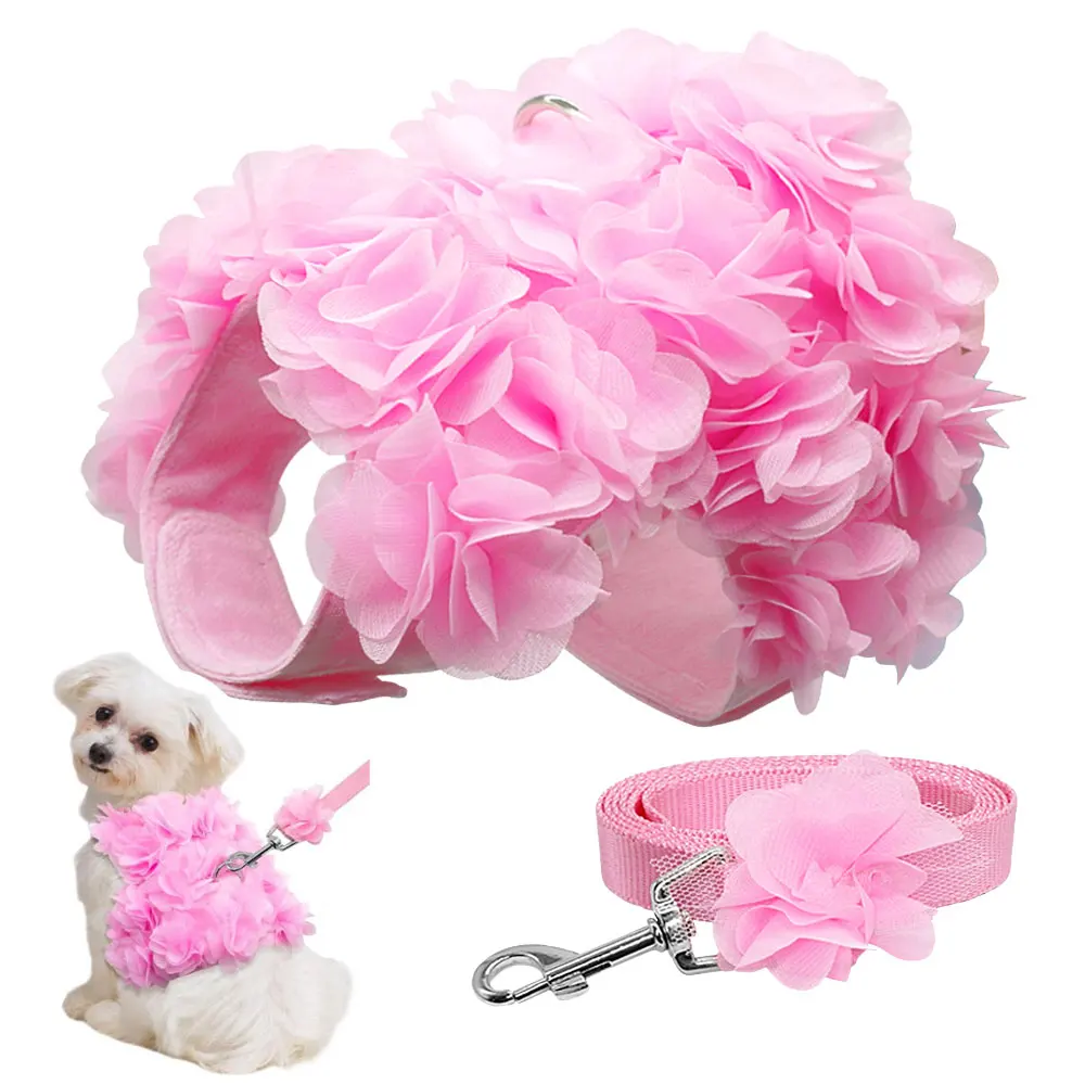 

Breathable Pet Dog Vest Harness Leash Set Adjustable Flower Small Dogs Cat Vest Harnesses Chest Strap For Chihuahua Teddy Dogs