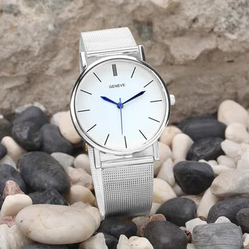 Genvivia Stainless Steel Silver Quartz Wristwatches Mesh