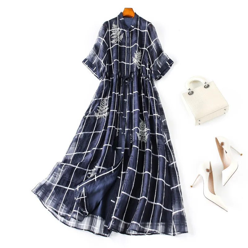 Women blue plaid summer long dress loose style drawstring waist shirt dresses new 2019 clothes
Women blue plaid summer long dress loose style drawstring waist shirt dresses new 2019 clothes