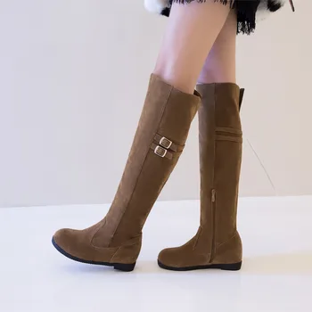 New Arrival Women Knee-High Boots Round Toe Height Increasing Winter Boots Elegant Black Grey Brown Shoes Woman Size 4-10.5 
New Arrival Women Knee-High Boots Round Toe Height Increasing Winter Boots Elegant Black Grey Brown Shoes Woman Size 4-10.5