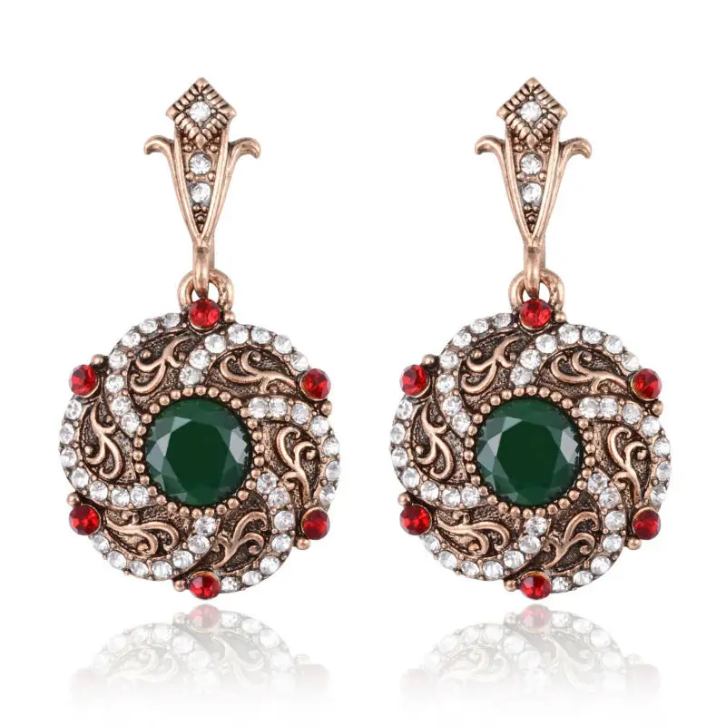Artificial Gem Ladies Round Turkish Green Retro Gold-Color Crystal Sculpture Craft Women Big Leverback Earrings Ethnic Jewelry
Artificial Gem Ladies Round Turkish Green Retro Gold-Color Crystal Sculpture Craft Women Big Leverback Earrings Ethnic Jewelry