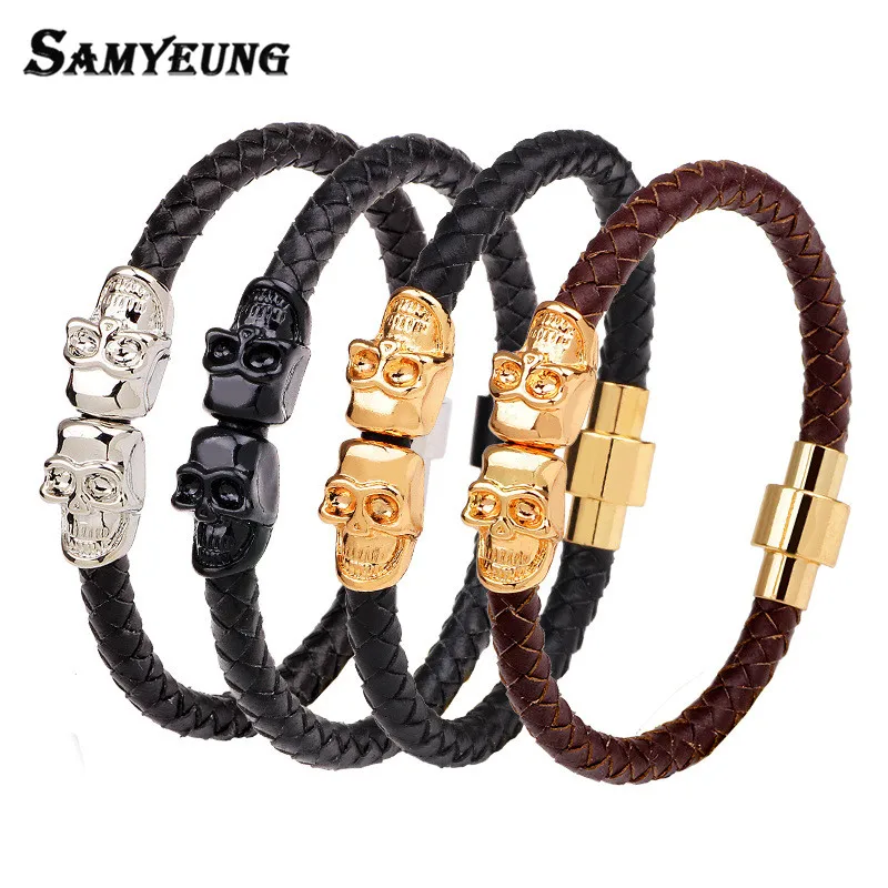 Samyeung Vintage Gold Double Skull Leather Hand Bracelets for Best Friends Braslet Charm Steel Bracelet Leather Braclet Jewelry
Samyeung Vintage Gold Double Skull Leather Hand Bracelets for Best Friends Braslet Charm Steel Bracelet Leather Braclet Jewelry