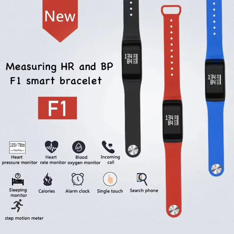 F1 Waterproof Bluetooth Smart Bracelet Blood Pressure Heart Rate Monitor Sport Tracker Wristband Smartbracelet with Pedometer 
F1 Waterproof Bluetooth Smart Bracelet Blood Pressure Heart Rate Monitor Sport Tracker Wristband Smartbracelet with Pedometer