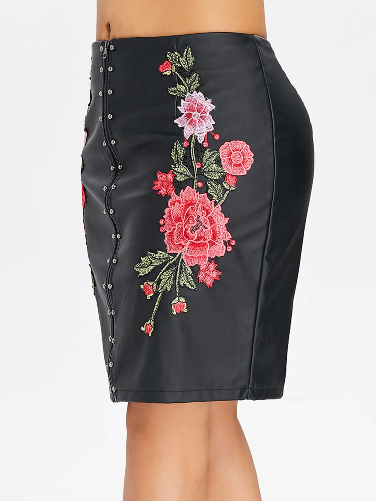 Lortalen Autumn Winter Faux Leather Skirt Fashion Plus Size Women Floral Embroidery PU Leather Zip Up Rivets Slim Fitting Skirt
Lortalen Autumn Winter Faux Leather Skirt Fashion Plus Size Women Floral Embroidery PU Leather Zip Up Rivets Slim Fitting Skirt