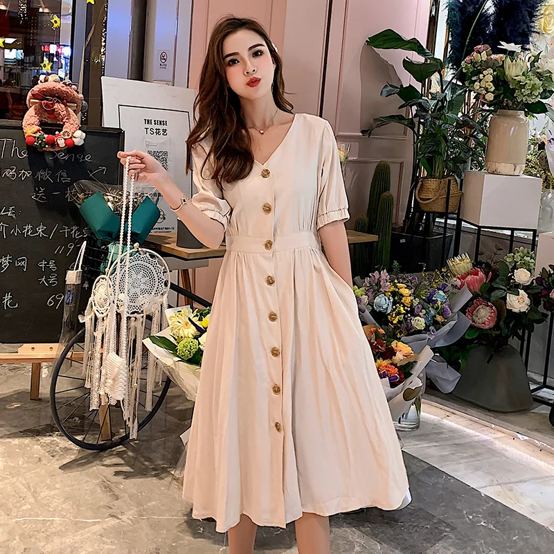2019 Summer Fashion Women's Clothing Solid Color V-neck Dress Short Sleeves A-line Dresses Female
2019 Summer Fashion Women's Clothing Solid Color V-neck Dress Short Sleeves A-line Dresses Female