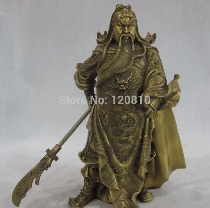 Chinese Pure Brass Copper Two Finger Dragon Stand Guan GongYu Hold Sword Statue
Chinese Pure Brass Copper Two Finger Dragon Stand Guan GongYu Hold Sword Statue