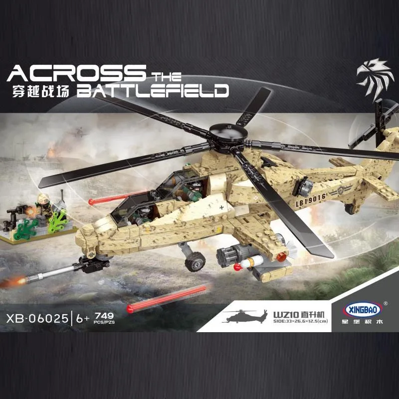 XINGBAO 06025 749PCS Military Series The WZ10 Helicopter Set Building Blocks Bricks Helicopter Model Kid Toys Christmas Gifts