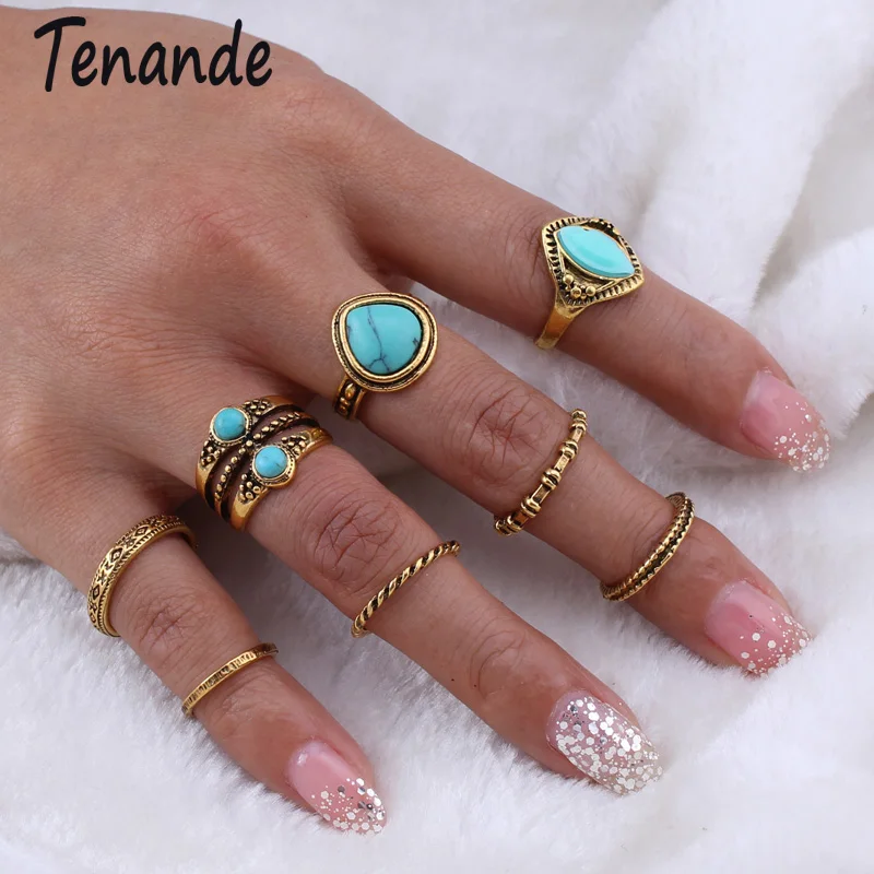 Tenande Vintage Bohemian Geometric Patterns Natural Stone Beads Midi Finger Rings Set for Women Gold Color 8pcs/Set
Tenande Vintage Bohemian Geometric Patterns Natural Stone Beads Midi Finger Rings Set for Women Gold Color 8pcs/Set