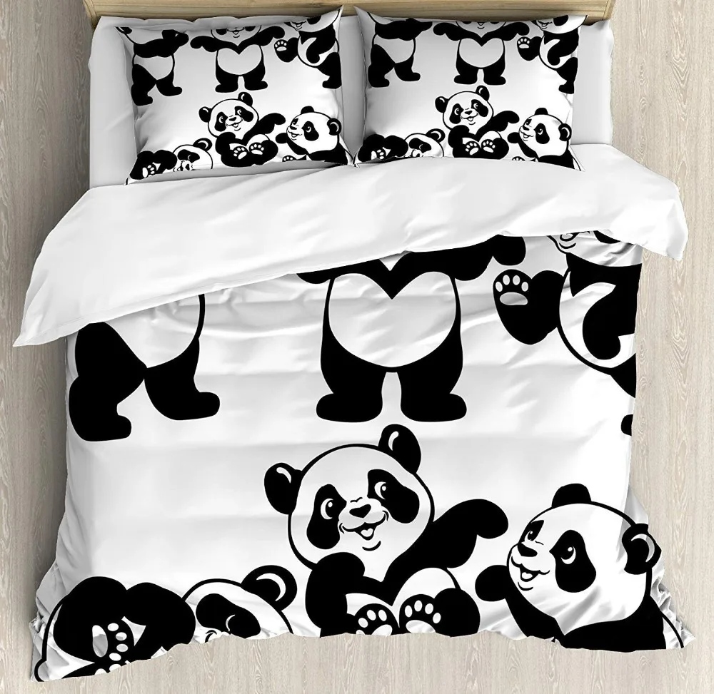 Nursery Duvet Cover Set Set with Playful Panda Bear in Monochrome Style Happy Young Zoo Animal Childhood Decorative Bedding Set
Nursery Duvet Cover Set Set with Playful Panda Bear in Monochrome Style Happy Young Zoo Animal Childhood Decorative Bedding Set