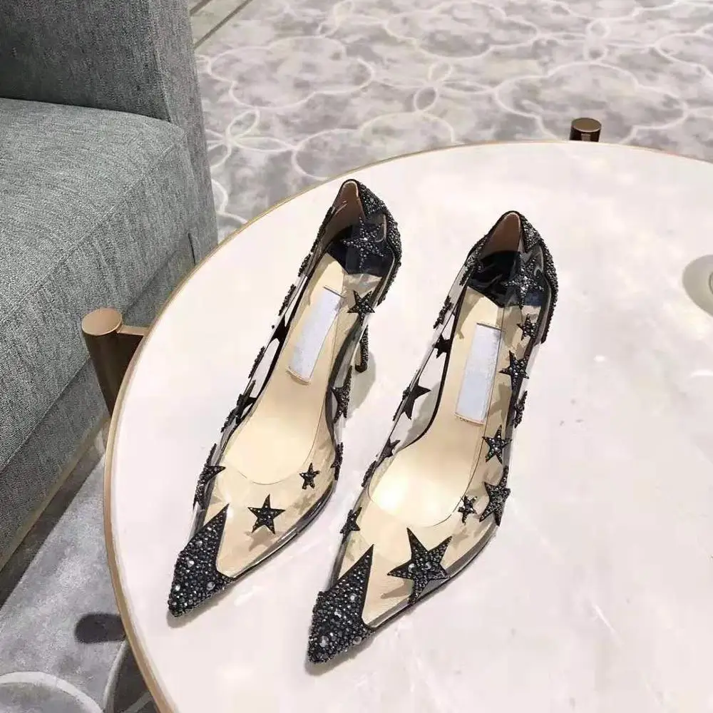 Transparent Shoes Women Rhinestone Decor Pumps Comfortable Genuine Leather Sandals Fashion Star Pattern Women Shoes Summer Pumps
Transparent Shoes Women Rhinestone Decor Pumps Comfortable Genuine Leather Sandals Fashion Star Pattern Women Shoes Summer Pumps