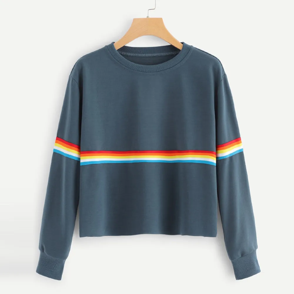 Colorful Rainbow Print New Fashion Tops O-Neck Long Sleeve Hoodies Women Femmes Casual Comfortable Sweatshirt felpe donna
Colorful Rainbow Print New Fashion Tops O-Neck Long Sleeve Hoodies Women Femmes Casual Comfortable Sweatshirt felpe donna