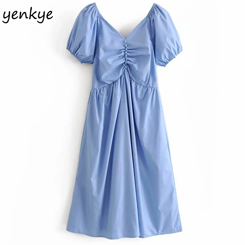 2019 Women Front Wrinkle V Neck Light Blue Dress Elegant Lady Lantern Sleeve A-line Midi Summer Lady Dresses HHWM2174
2019 Women Front Wrinkle V Neck Light Blue Dress Elegant Lady Lantern Sleeve A-line Midi Summer Lady Dresses HHWM2174