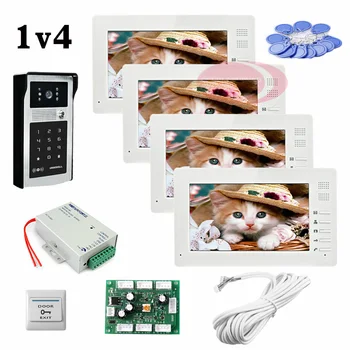 

1v4 Home Security 7inch TFT LCD Monitor Video Door Phone Intercom Doorbell Night Vision With RFID CARD/Password Unlock Camera