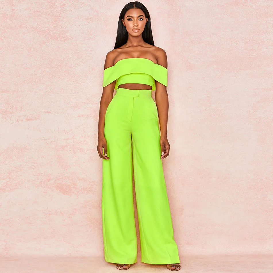 Womens 2 Piece Set Solid Off the Shoulder Avocado Short Tops & B Wide Leg Long Length Pants Set Women Tracksuit
Womens 2 Piece Set Solid Off the Shoulder Avocado Short Tops & B Wide Leg Long Length Pants Set Women Tracksuit