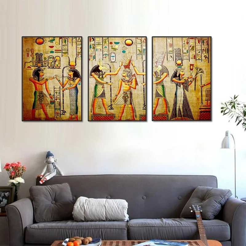 Modular-Egypt-Poster-Canvas-Prints-Oil-Painting-3pcs-Ancient-Egyptian-Picture-Framed-Figure-Mural-Room-Wall