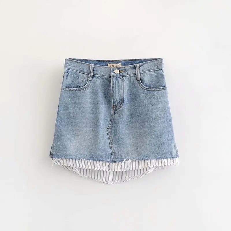 New Women fashion hem stripe patchwork jeans skirt faldas mujer ladies streetwear chic pockets denim pencil skirt QUN308
New Women fashion hem stripe patchwork jeans skirt faldas mujer ladies streetwear chic pockets denim pencil skirt QUN308