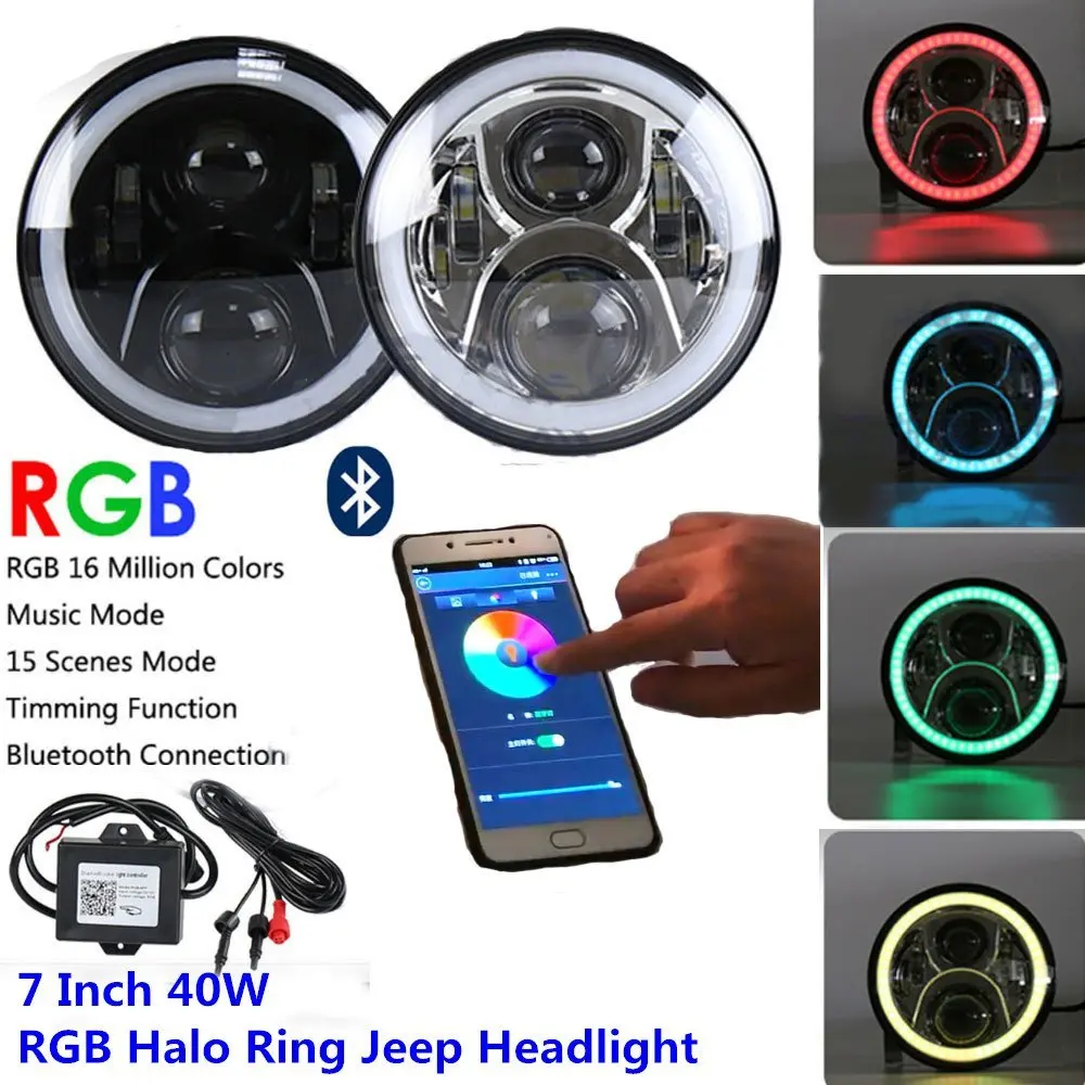 Pair 7inch RGB Halo Ring Flashing LED Headlight Kits with Bluetooth Remote for Jeep Wrangler LJ CJ JK
Pair 7inch RGB Halo Ring Flashing LED Headlight Kits with Bluetooth Remote for Jeep Wrangler LJ CJ JK