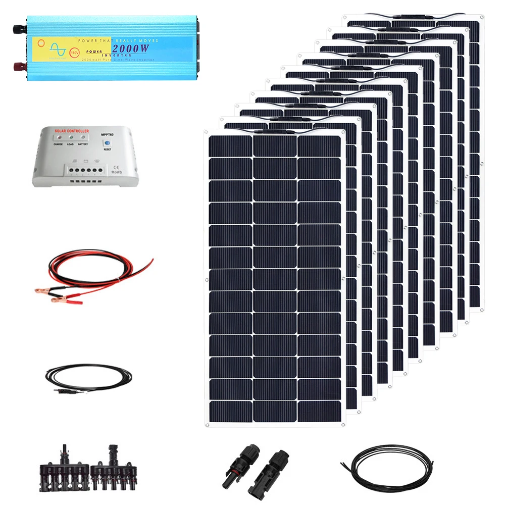 Прямые продажи 1000 Вт 12 В солнечной Diy Kit Системы 100 гибкие Панели солнечные 2000