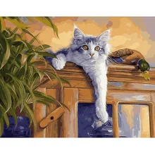 Cute Cat Number Digital Canva Wall Picture DIY Digital Paint Oil Painting Living Room Cafe Bar