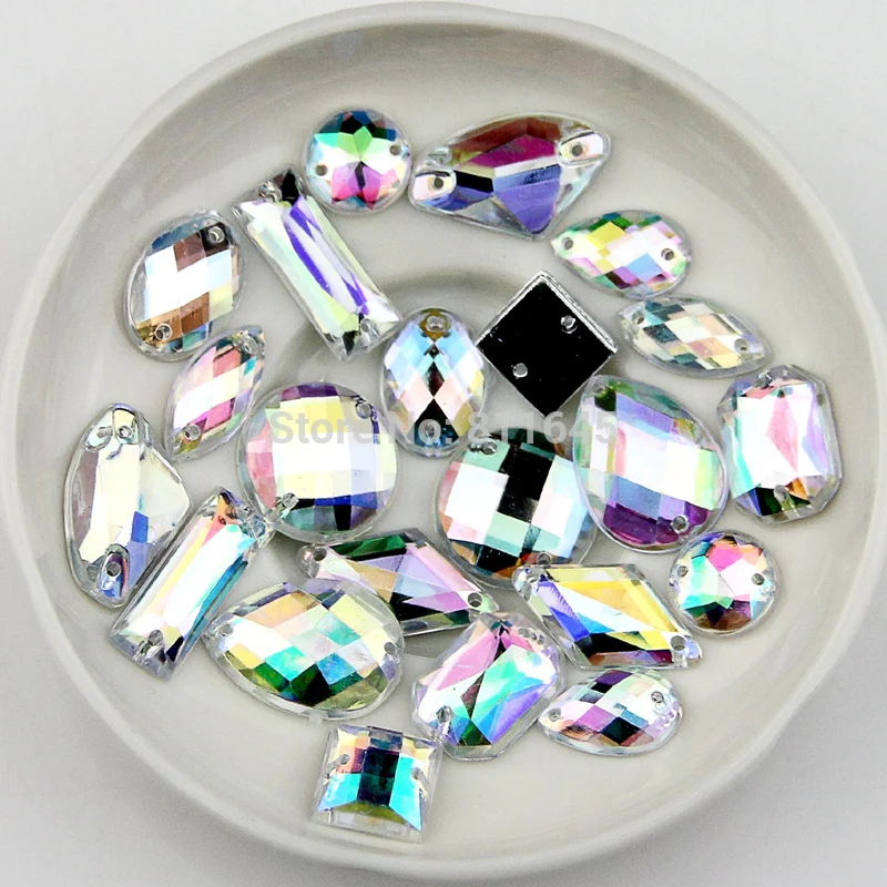 100pcs Acrylic Sewing Rhinestone Flatback Assorted Shape Sew On Beads DIY Craft