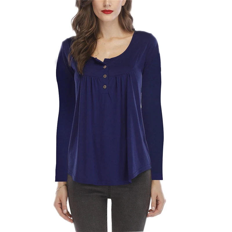 New t shirt women 2018 fast-selling buttons loose long-sleeve T-shirt round neck solid color vestidos women tops YQHSY180628
New t shirt women 2018 fast-selling buttons loose long-sleeve T-shirt round neck solid color vestidos women tops YQHSY180628