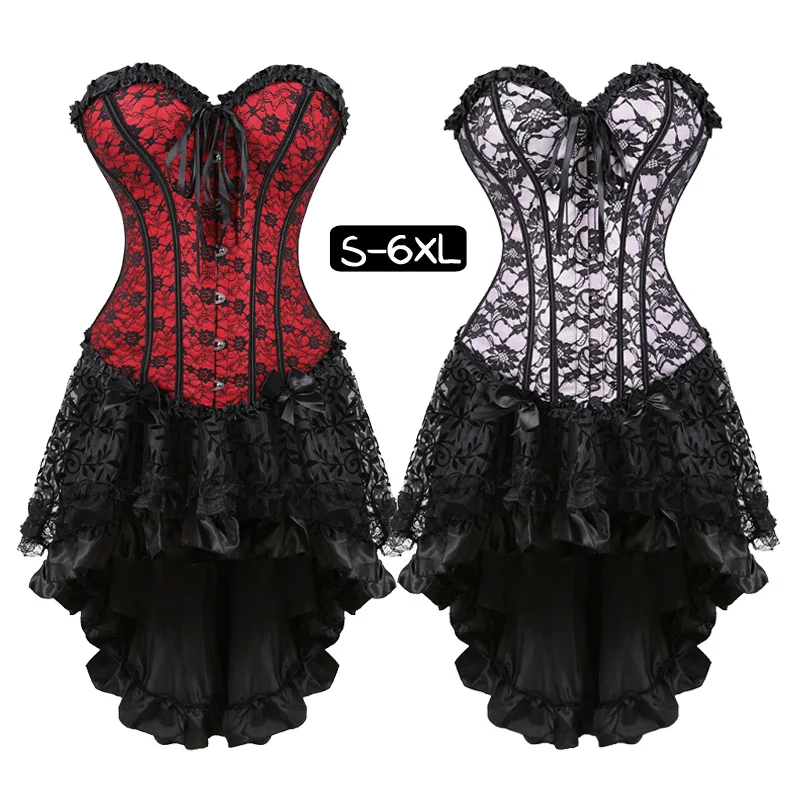Fashion Womens Sexy Lace Bow Plus Szie steampunk corset dress Bustier Shapewear party Costume Petticoat Skirts with G-String
Fashion Womens Sexy Lace Bow Plus Szie steampunk corset dress Bustier Shapewear party Costume Petticoat Skirts with G-String