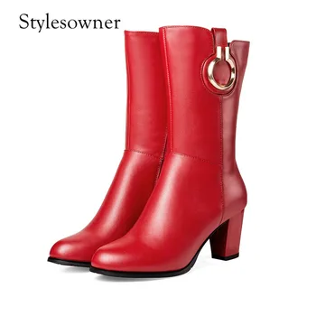 Stylesowner New Design Fashion Woman Mid-boots Cow Leather Thick Heels Concise Round Toe Side Zipper Woman Boots Winter Boots 
Stylesowner New Design Fashion Woman Mid-boots Cow Leather Thick Heels Concise Round Toe Side Zipper Woman Boots Winter Boots