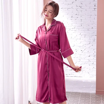 Women Nightgowns Casual Cardigan Nightwear Silk Half Sleeve Nightshirts V-Neck Sleepwear Female Long Chemise Dress Home Clothes
Women Nightgowns Casual Cardigan Nightwear Silk Half Sleeve Nightshirts V-Neck Sleepwear Female Long Chemise Dress Home Clothes