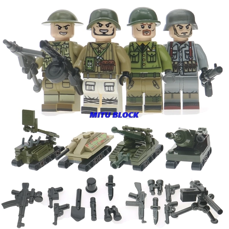 4Pcs/Lot WW2 Army Swat Military Building Block Set Russian Legoelys US Italy Soliders With Tank Weapons Accessories Children Toy
4Pcs/Lot WW2 Army Swat Military Building Block Set Russian Legoelys US Italy Soliders With Tank Weapons Accessories Children Toy