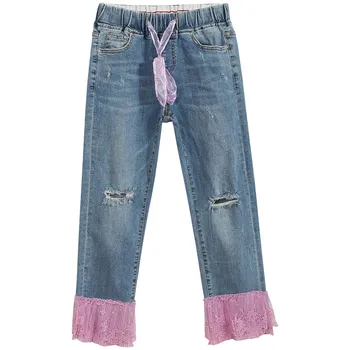 Summer Spring Women Elastic Waist Lace Patchwork Ruffles Ripped Hole Denim Trousers , Casual Fashion Womens Stretch Jeans Pants
Summer Spring Women Elastic Waist Lace Patchwork Ruffles Ripped Hole Denim Trousers , Casual Fashion Womens Stretch Jeans Pants