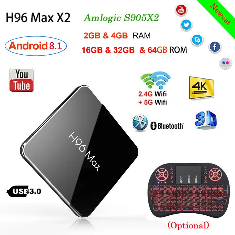 H96 Max X2 Android 8.1 Amlogic S905X2 4GB RAM 64GB Set top box Support Dual wifi 4K H.265 USB3.0 BT 4.1 Google Play TV Box IPTV
H96 Max X2 Android 8.1 Amlogic S905X2 4GB RAM 64GB Set top box Support Dual wifi 4K H.265 USB3.0 BT 4.1 Google Play TV Box IPTV